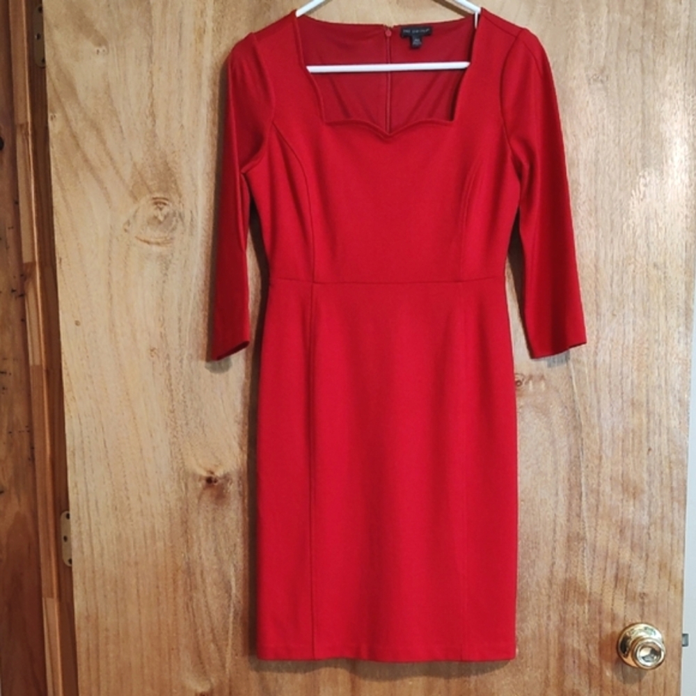 The Limited Sheath Dress Red ¾-Sleeve Stretchy Scalloped Neckline Evening PXS